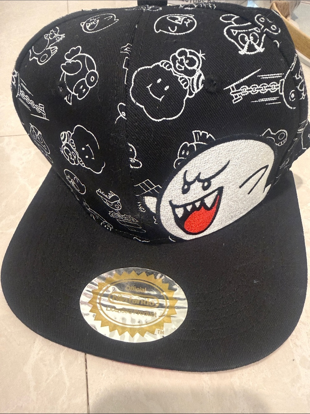 Nintendo Kids Black Snapback Hat with White & Red Boo Face